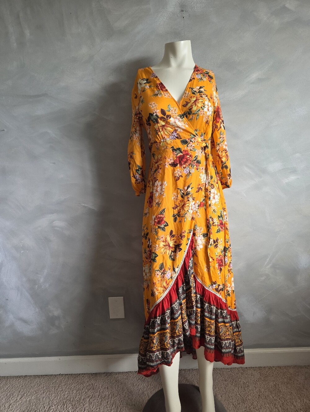 Farm Rio for Anthropologie Soigne Maxi Dress Sz XS Ballon Sleeve Ruffles Floral